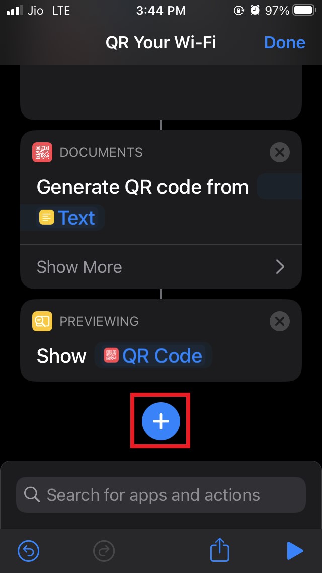 add action to the shortcut