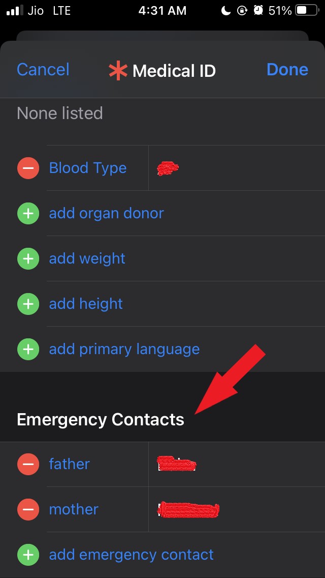 add emergency contacts