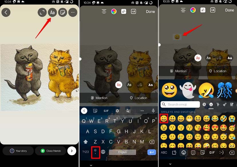 add emoji to picture from text on Instagram