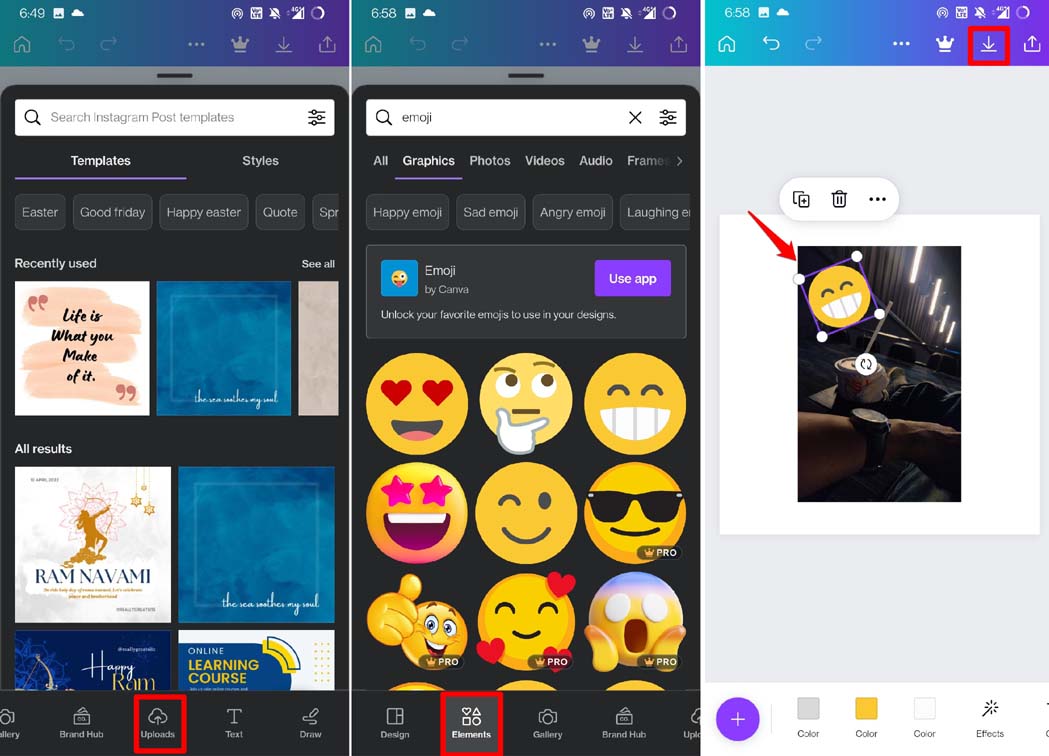 add emoji to picture on Android using Canva