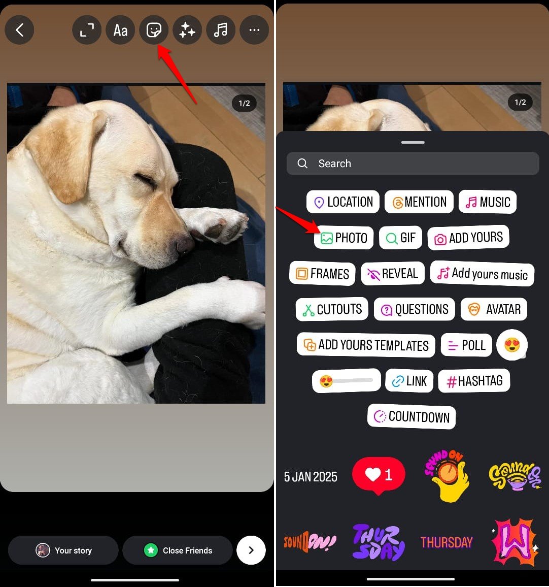 add photo in Insta story using Sticker