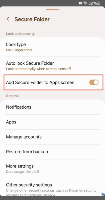 add secure folder to apps screen