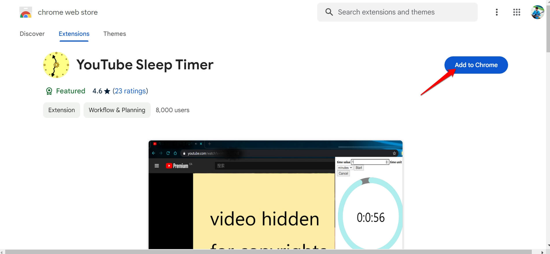 add youtube sleep timer to chrome