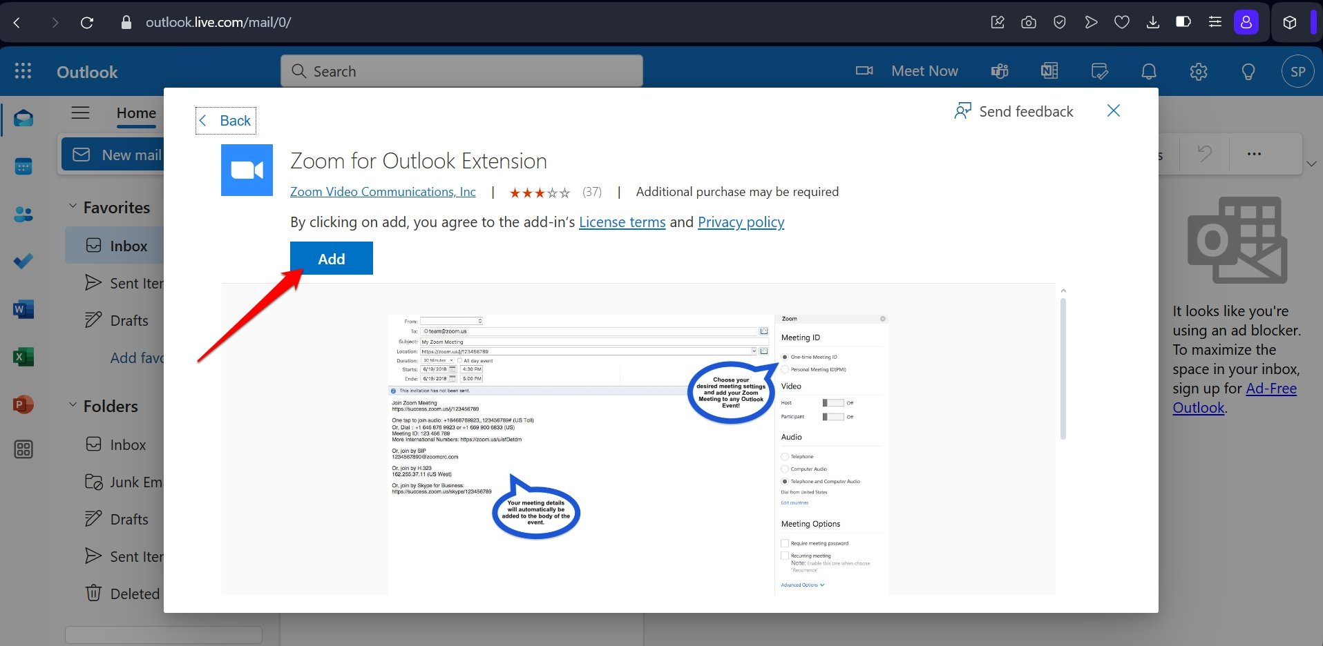 add zoom outlook extension
