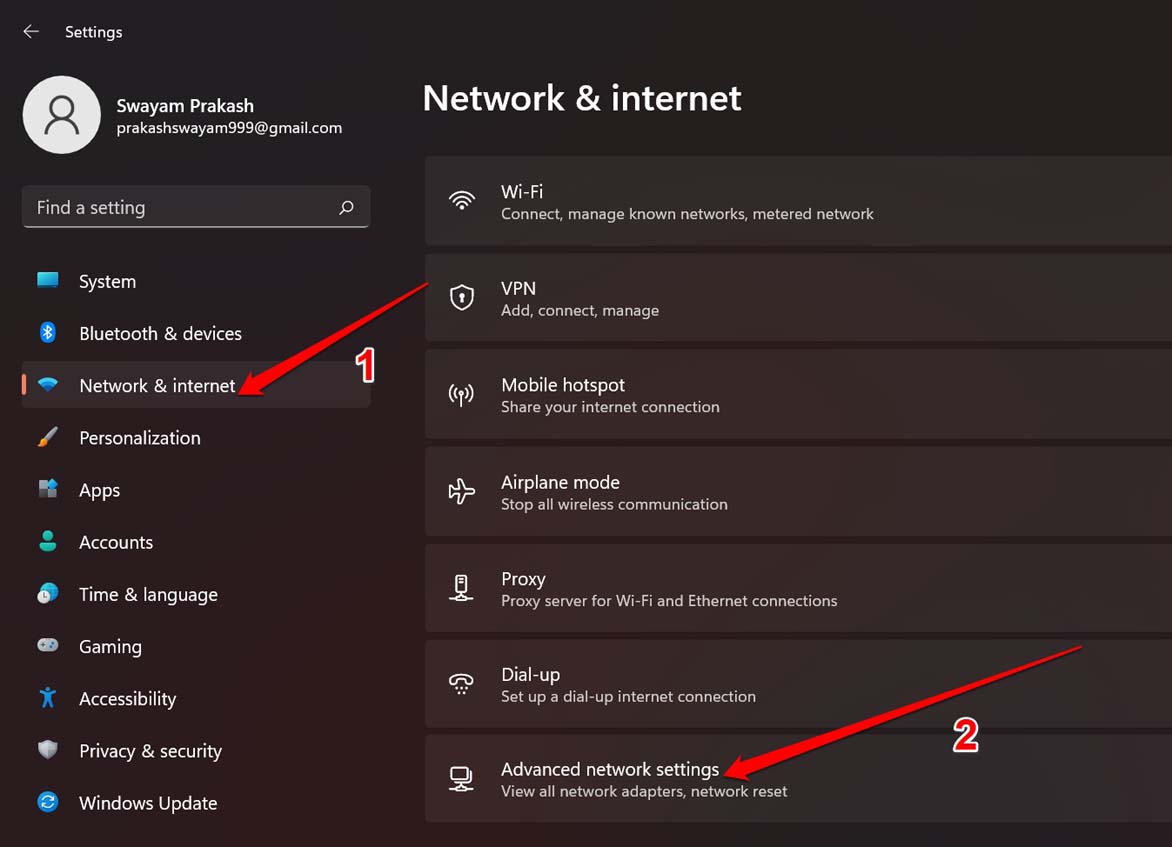 advanced network settings