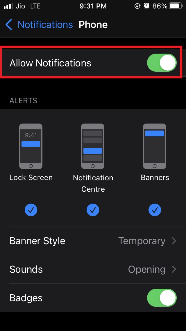 allow Phone app notifications