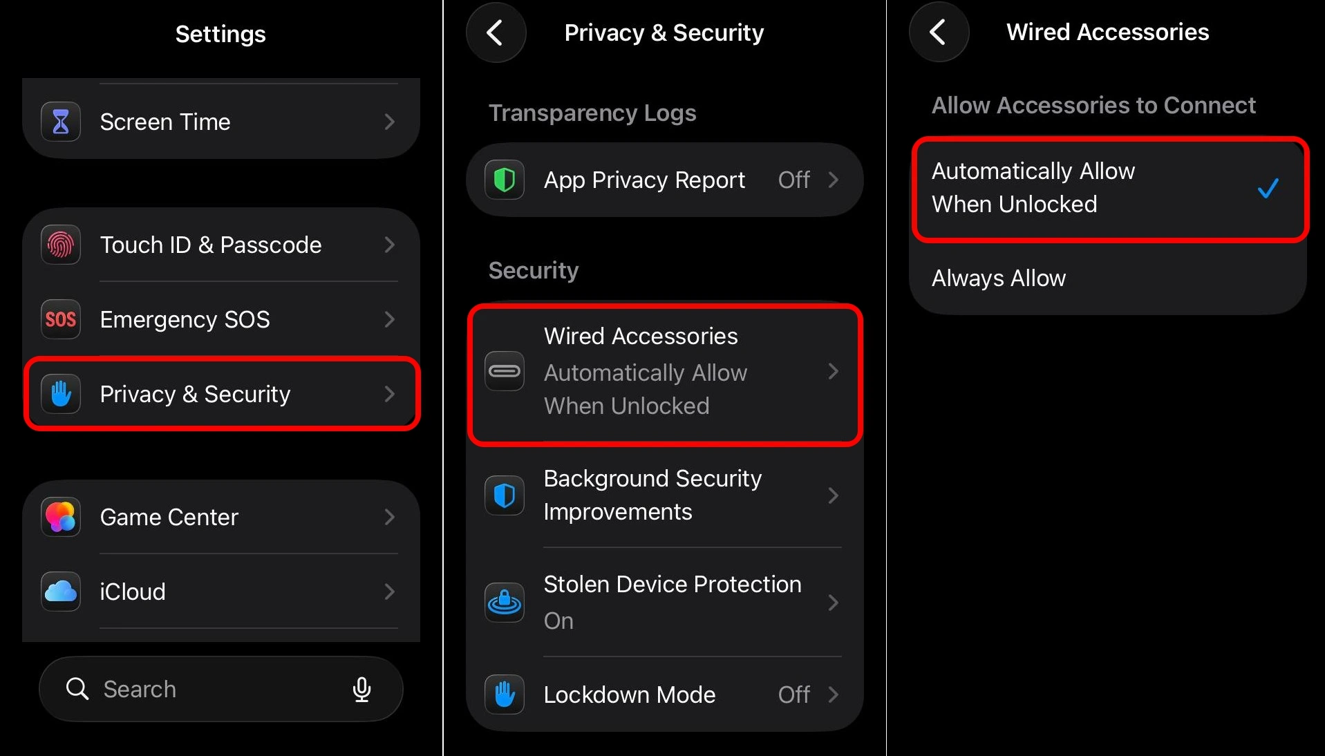 allow accessories to connect on iPhone