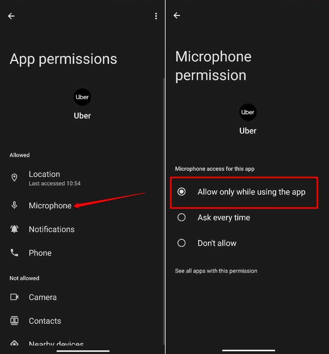 allow apps to access microphone while using app