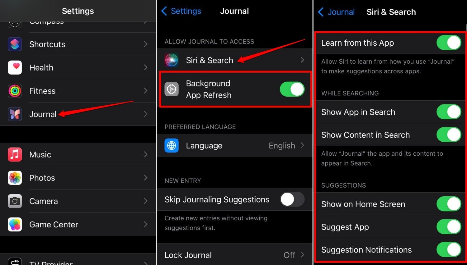 allow permissions for the Journal app