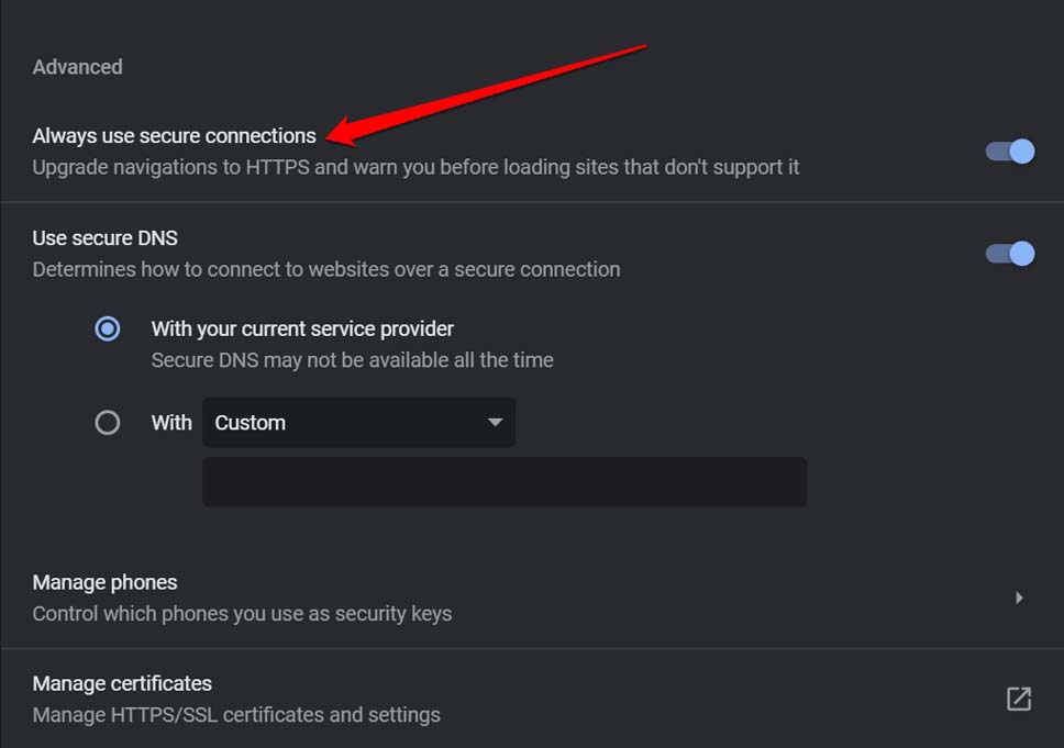 always enable secure connections