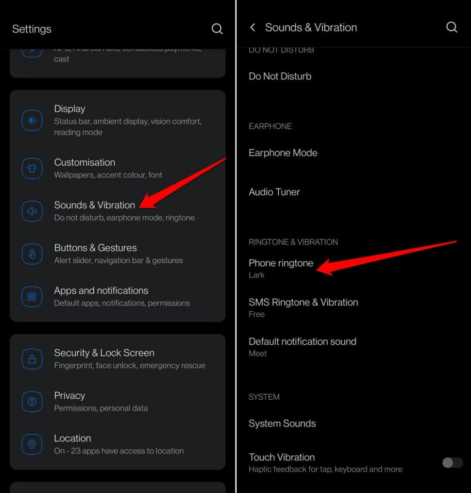 android sound and vibration settings