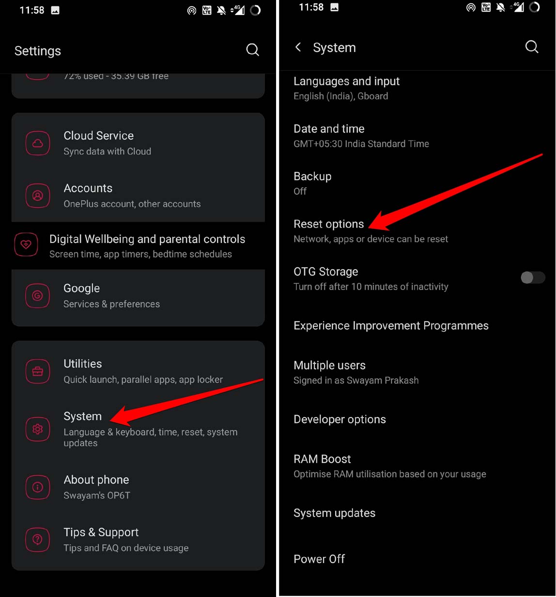 android system reset options