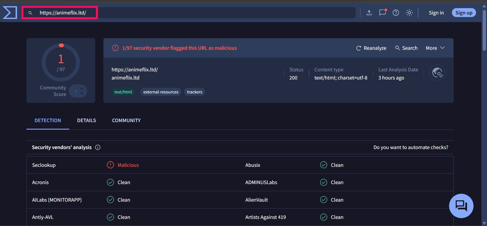 animeflix virus total