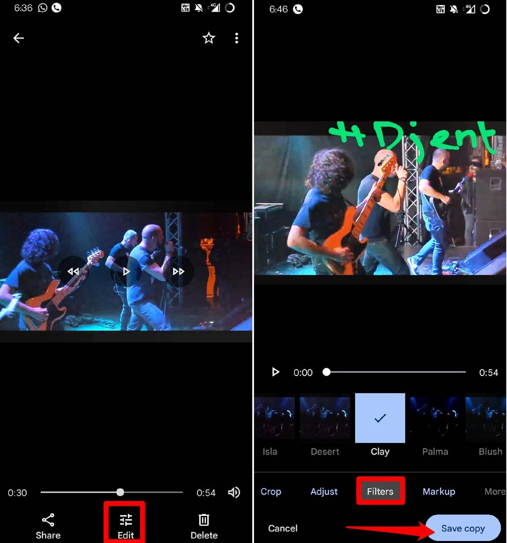 apply filter to a video in Google Photos