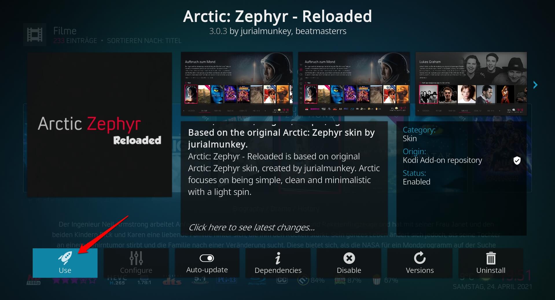 apply the downloaded kodi skin