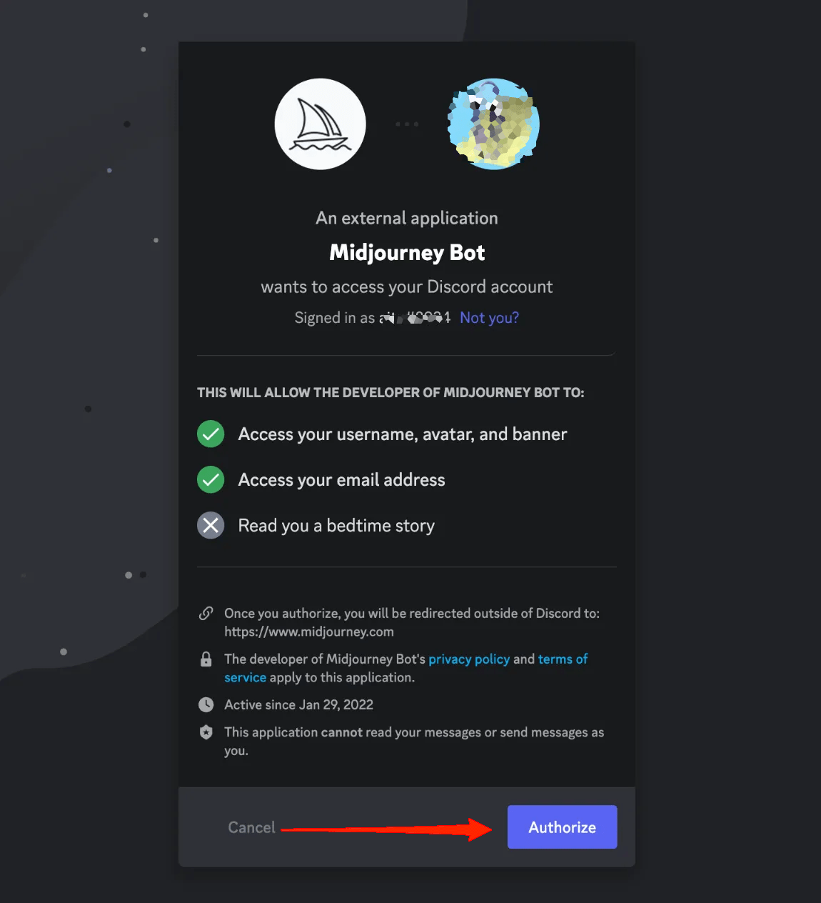 Sign in to your account and authorize your connection to Discord.