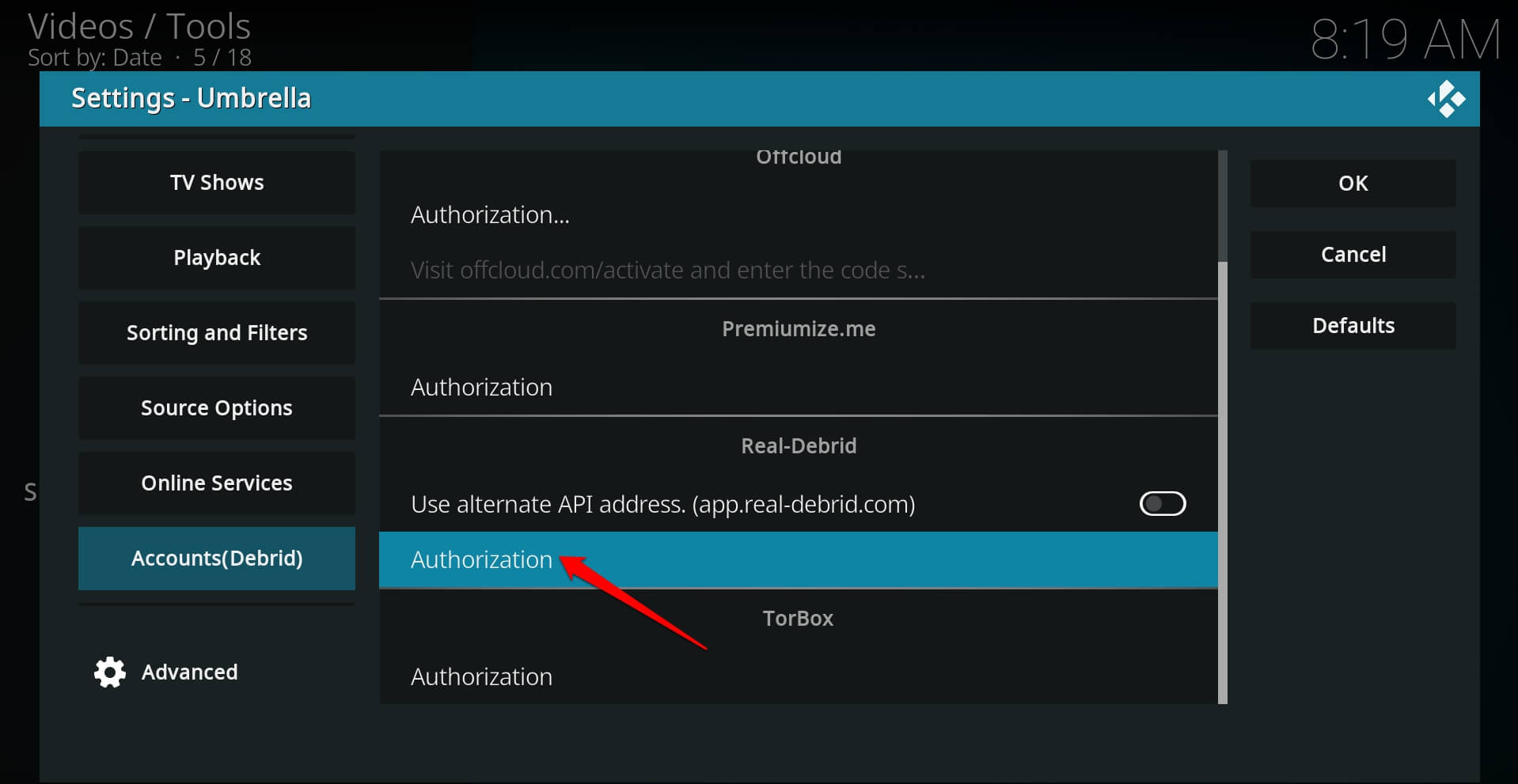authorize real debrid account in Kodi