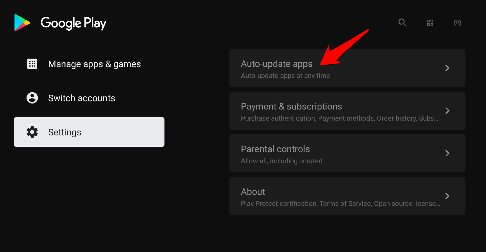 auto update apps on play store android tv