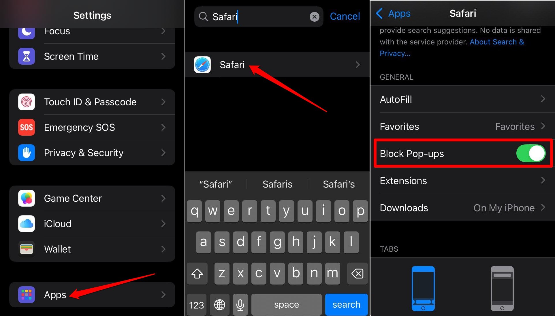 block pop ups on Safari iOS