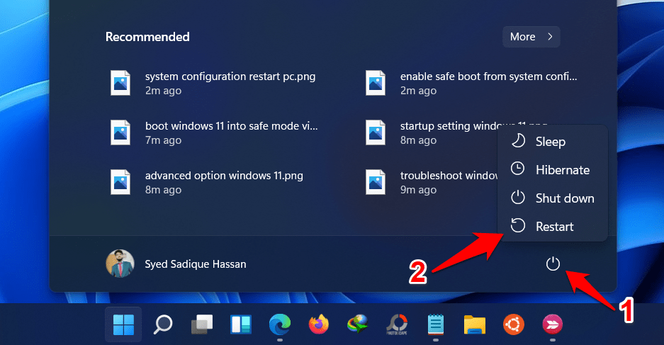 boot windows 11 to recovery mode via start menu