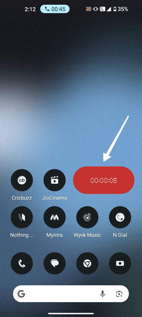 call being recorded using the widget