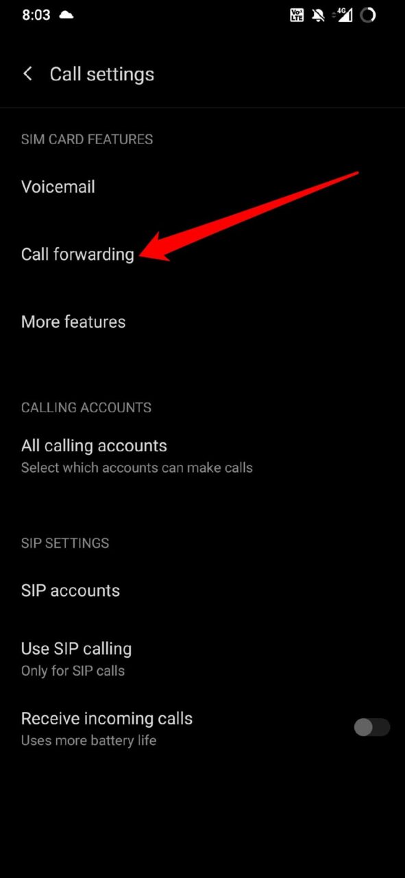 call forwarding settings Android