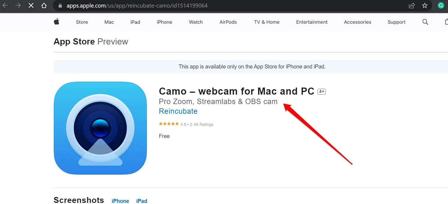 camo webcam for iPhone