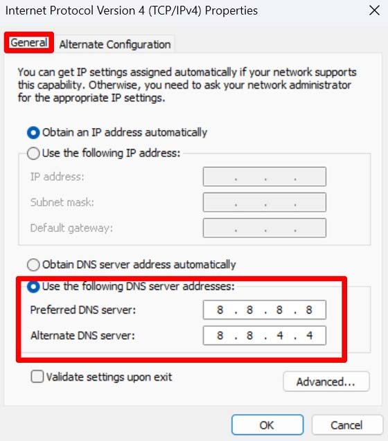 change DNS to Google DNS