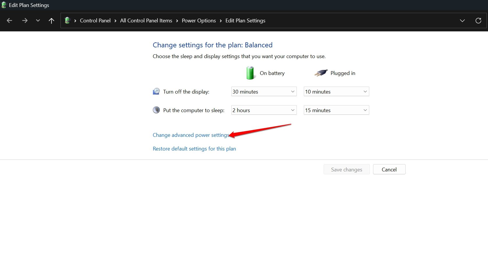 change advanced power settings