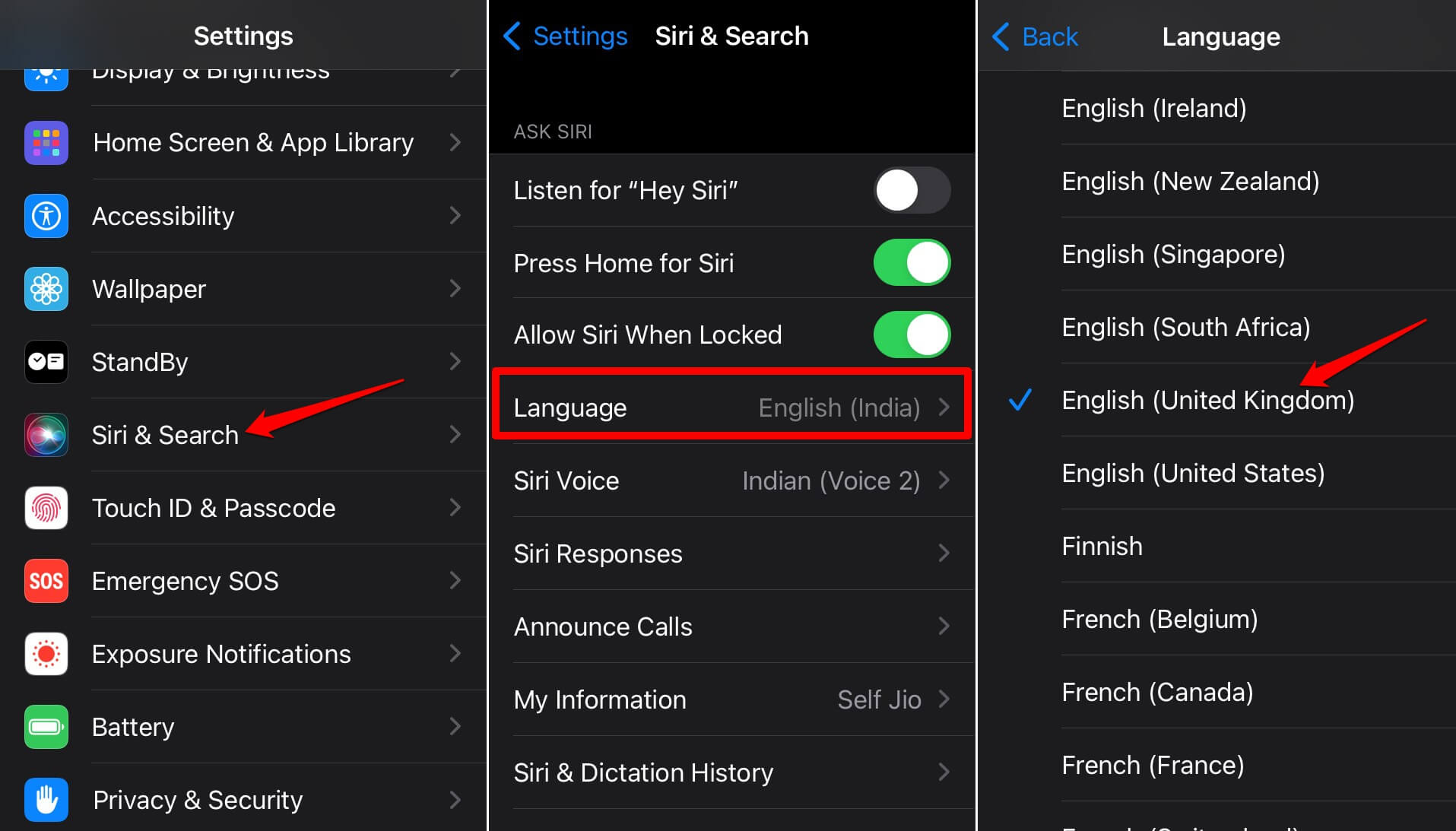 change the language of Siri