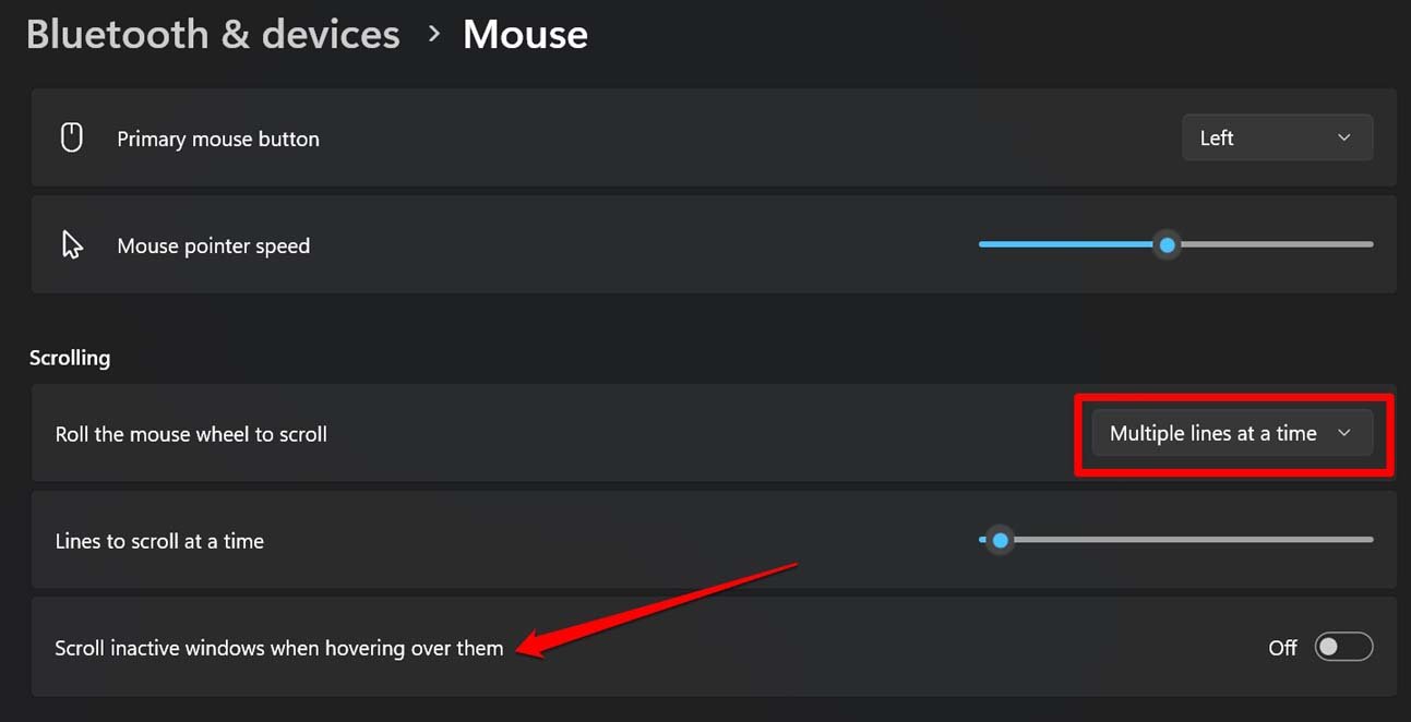 change the mouse function settings 