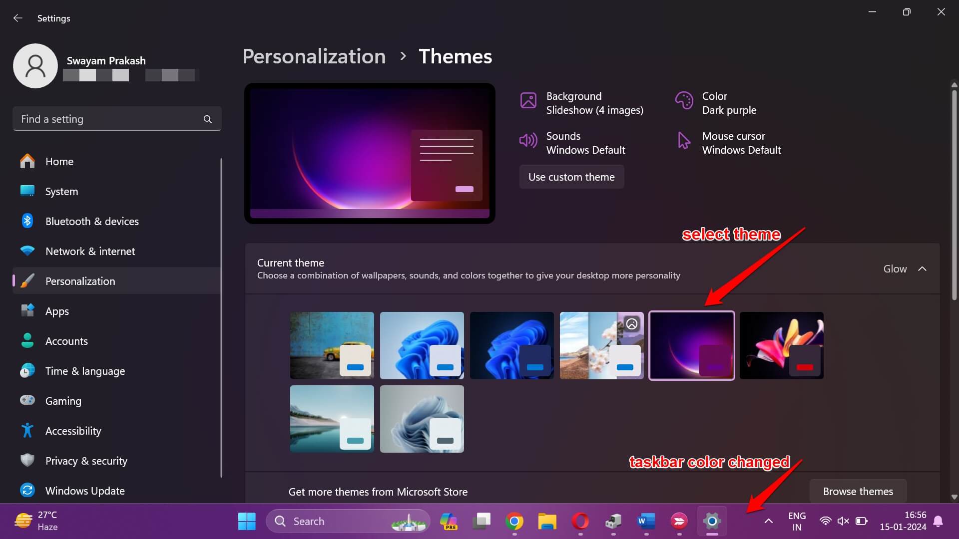 change-theme-on-Windows 11 to change the taskbar color