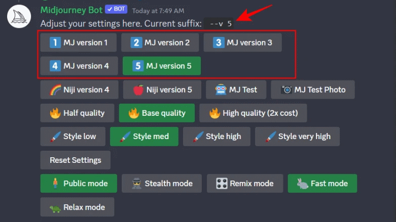 change your Midjourney version from its settings