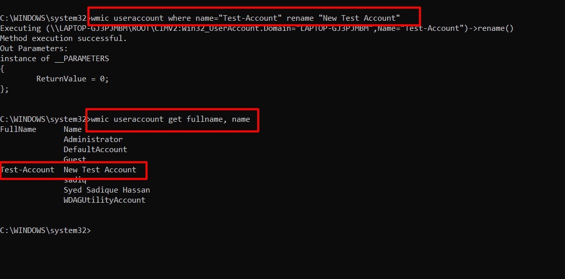 change your username in windows 11 using command prompt