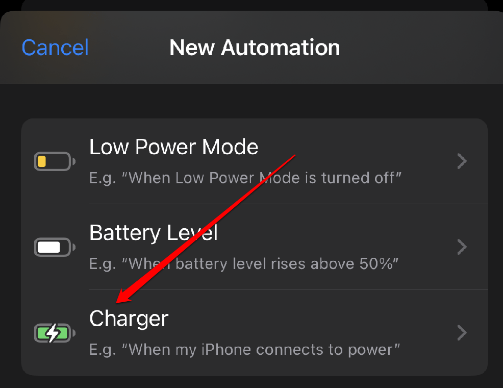 Scroll down and select Charger