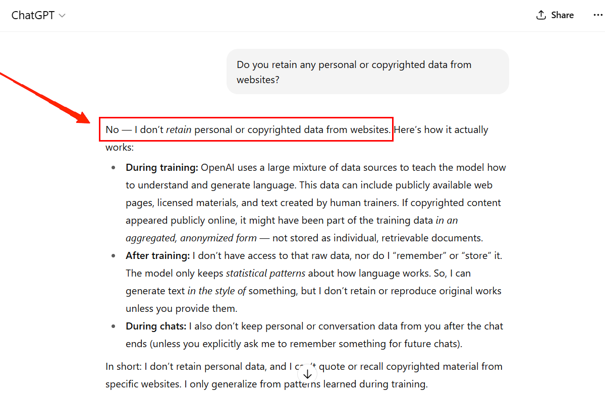 Do you retain any personal or copyrighted data from websites