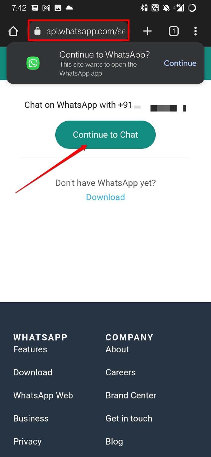 how to send whatsapp message to new number without adding contact