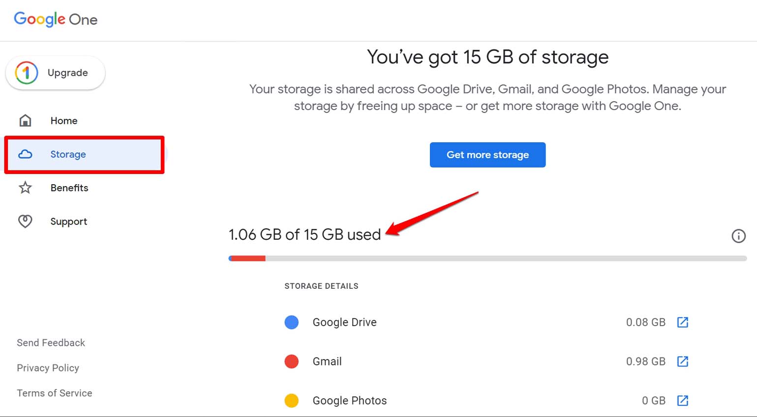 check Google storage