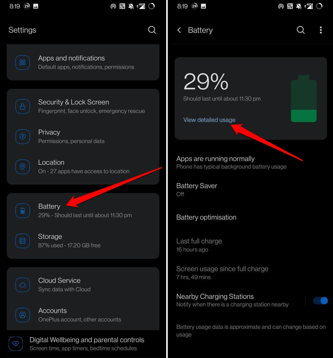 проверить использование батареи на устройстве Android