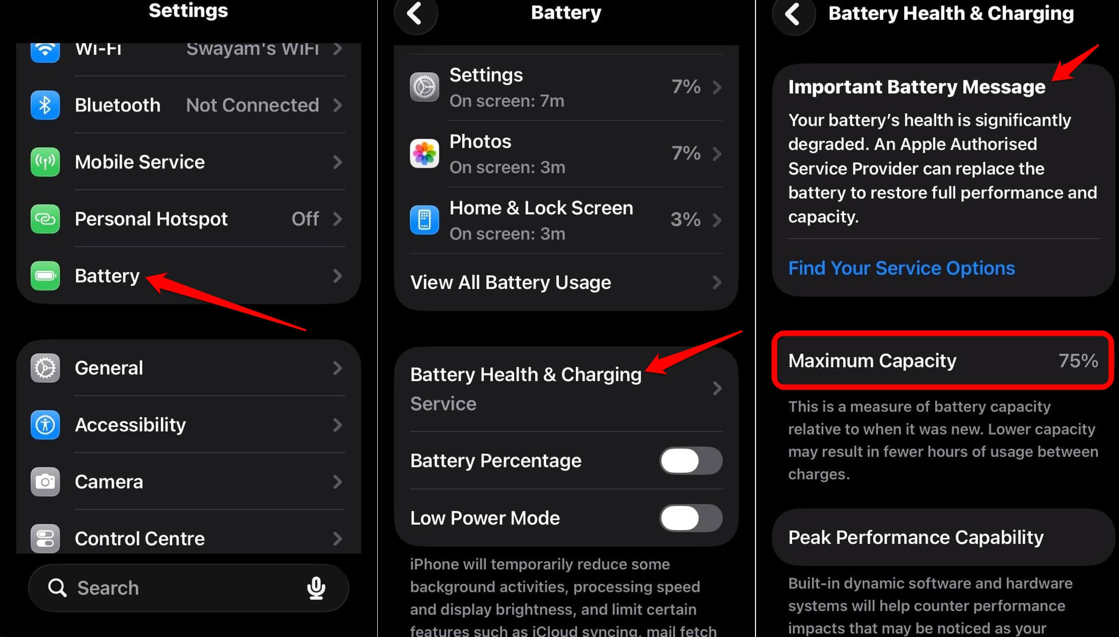 check iPhone battery health iOS