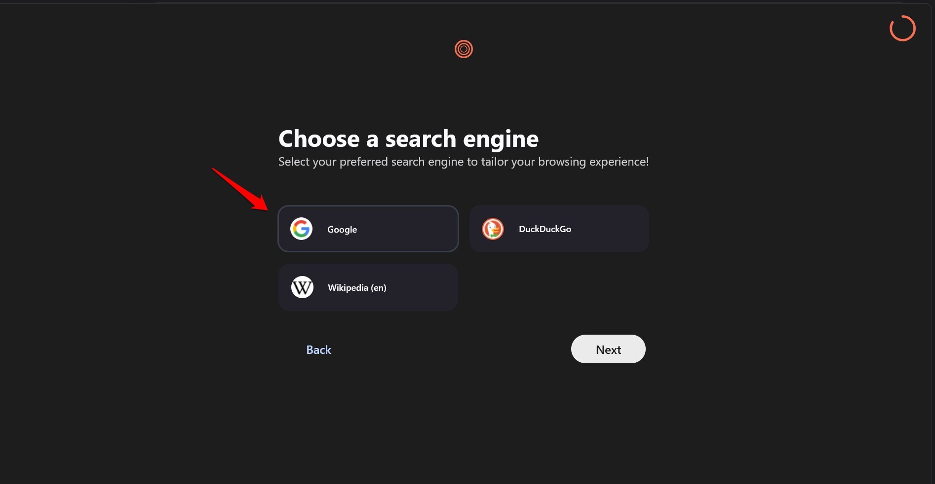 choose a search engine for zen browser