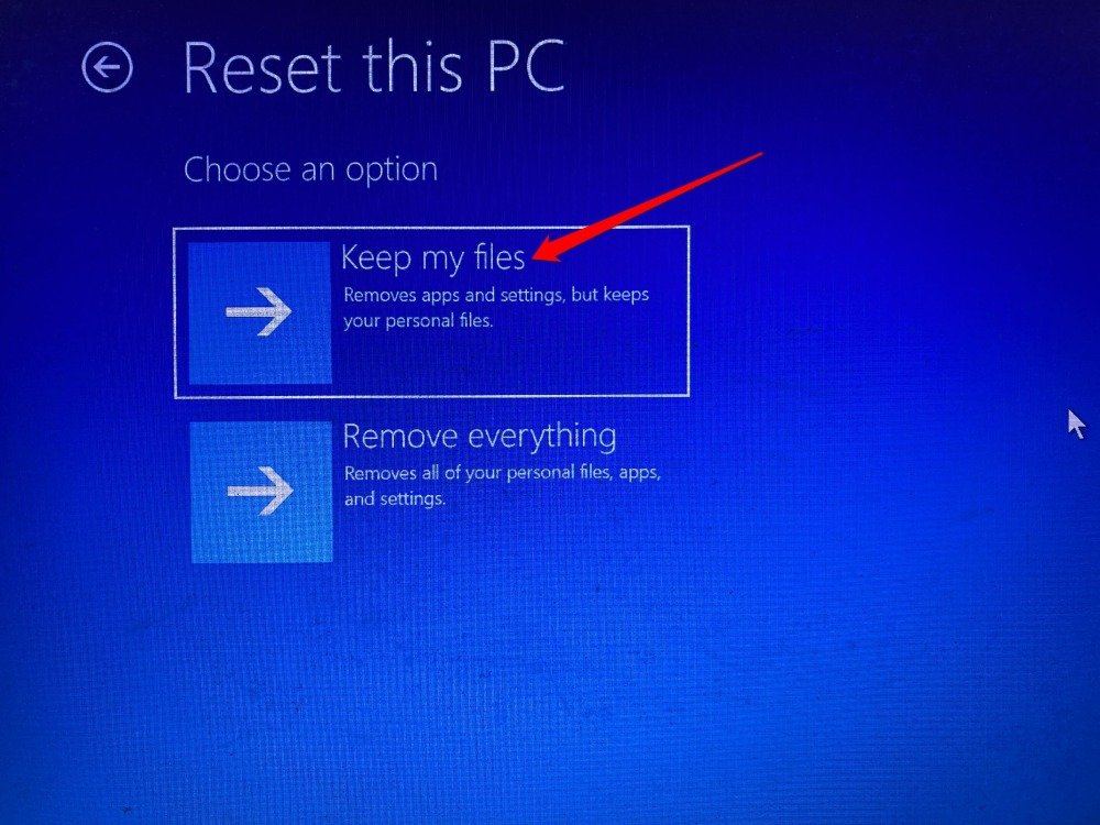 choose an option for resetting the PC