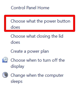 choose what the power button does