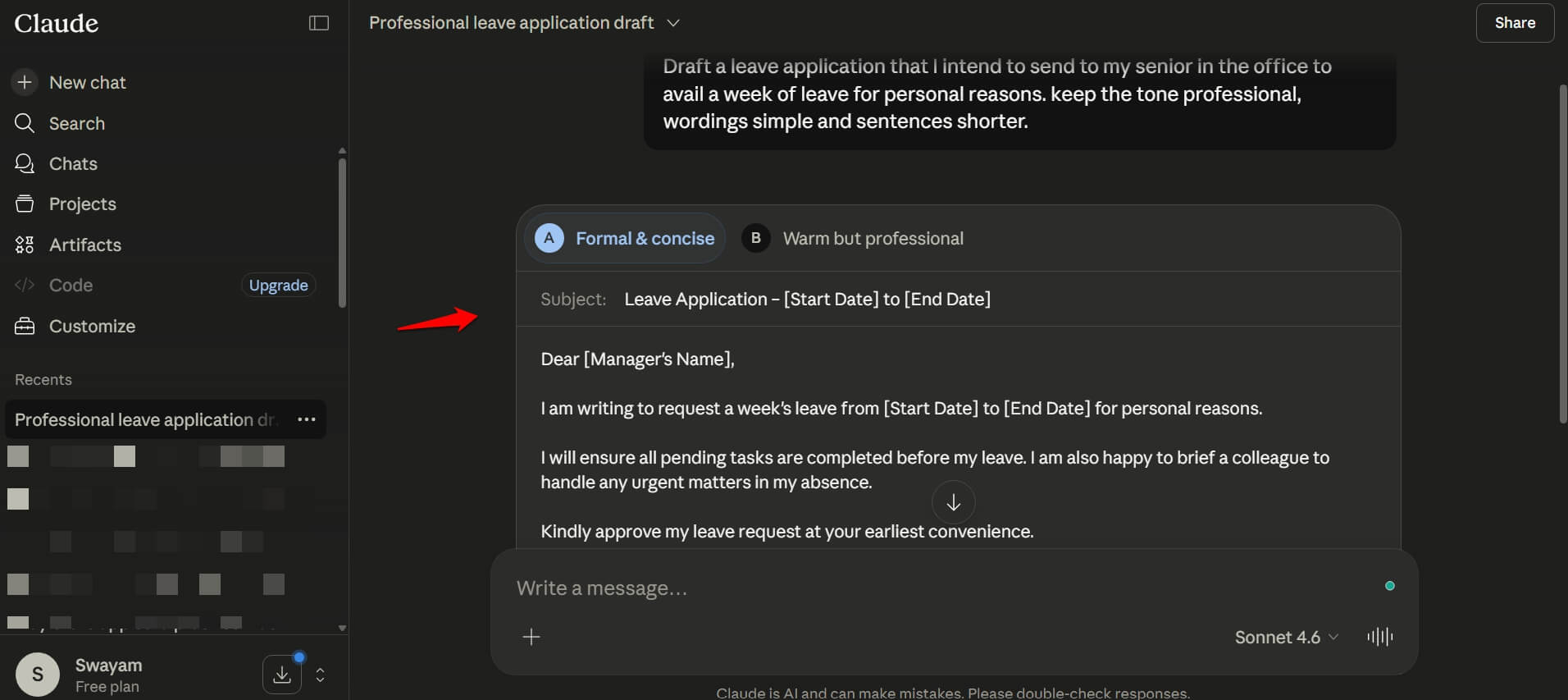claude response to draft content
