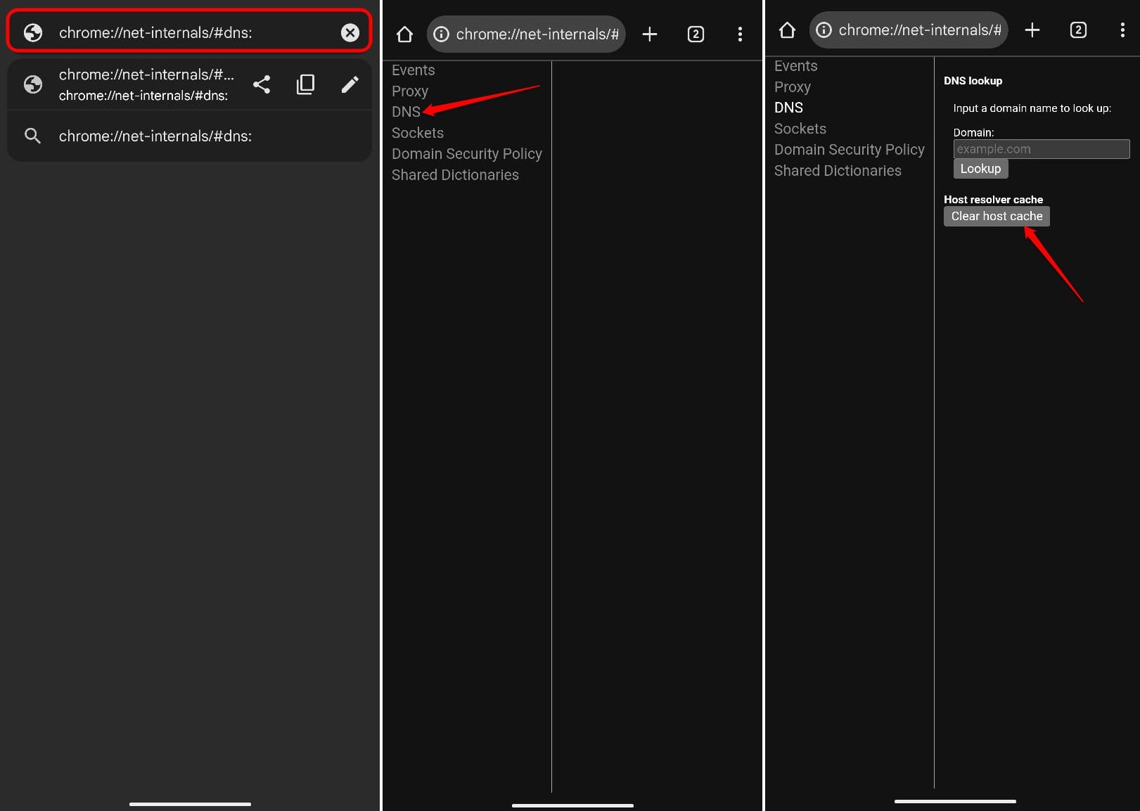 clear Chrome host cache in Android