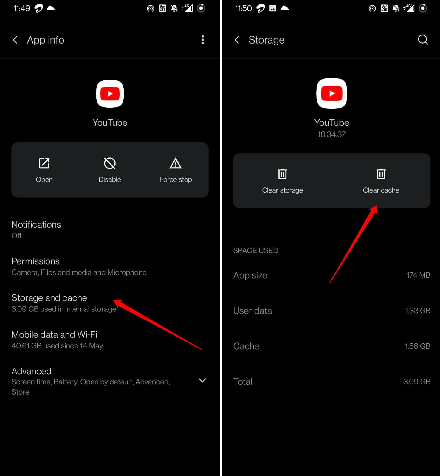 clear YouTube cache on Android