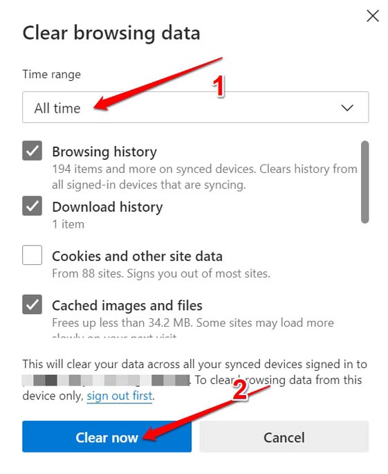 clear browsing data of Edge