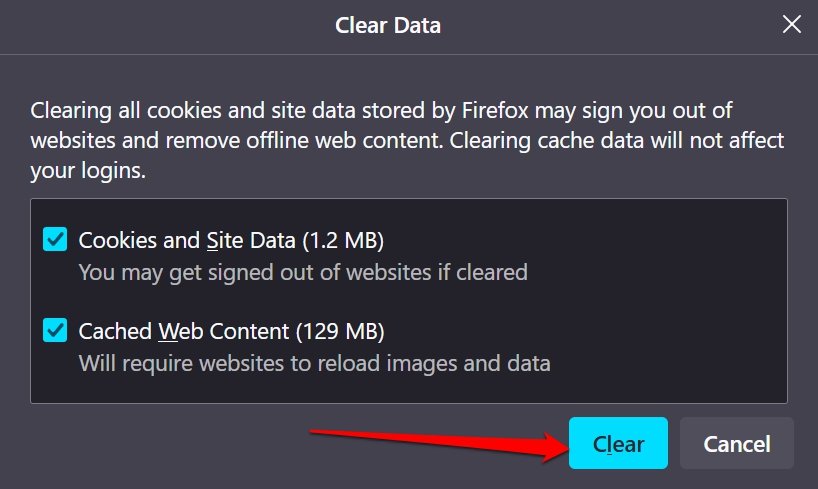 clear data on Firefox