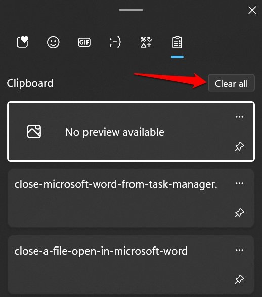 clear the clipboard history in Windows 11