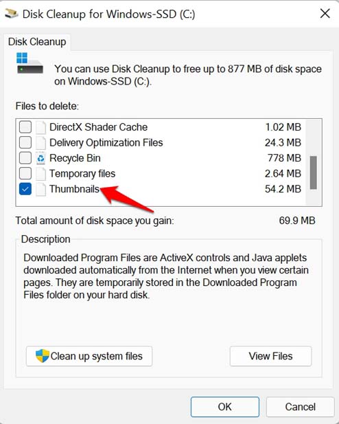 clear thumbnails with disk cleanup